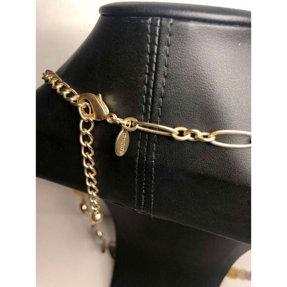 979 CHICO'S gold tone agate beaded station statement necklace 32-36" - Picture 3 of 3